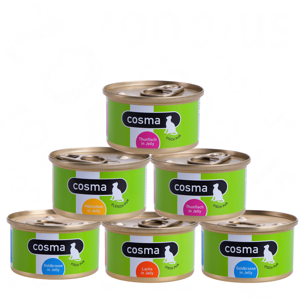 gemengd proefpakket: cosma original in gelei     6 x 170 g met 4 verschillende smaken