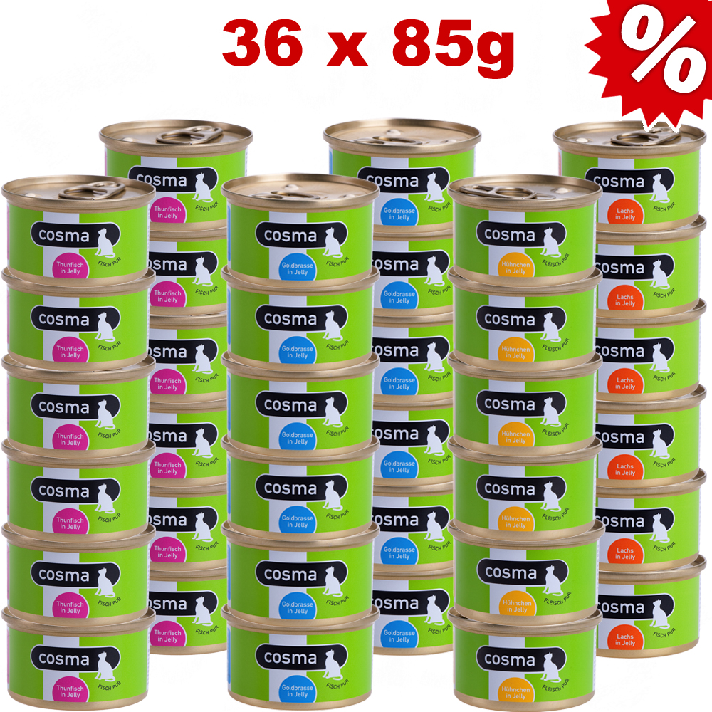 voordeelpakket cosma original in jelly 36 x 85 g     gemengd pakket